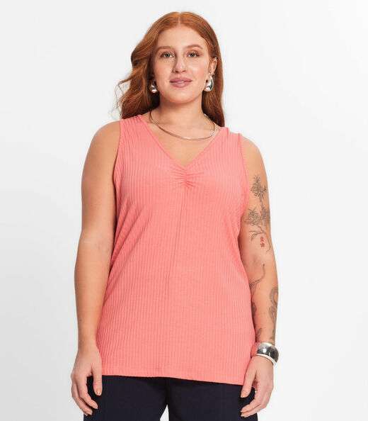 Regata Plus Size Em Ribana Canelada Secret Glam Rosa