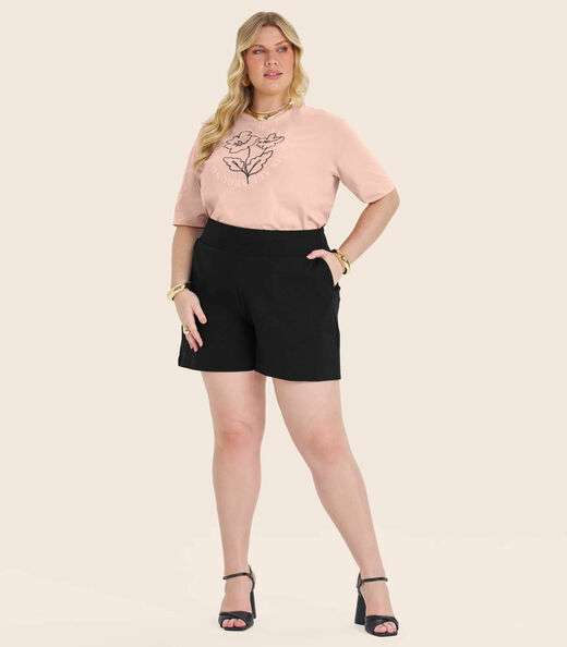 Camiseta Plus Size em Meia Malha Secret Glam Rosa