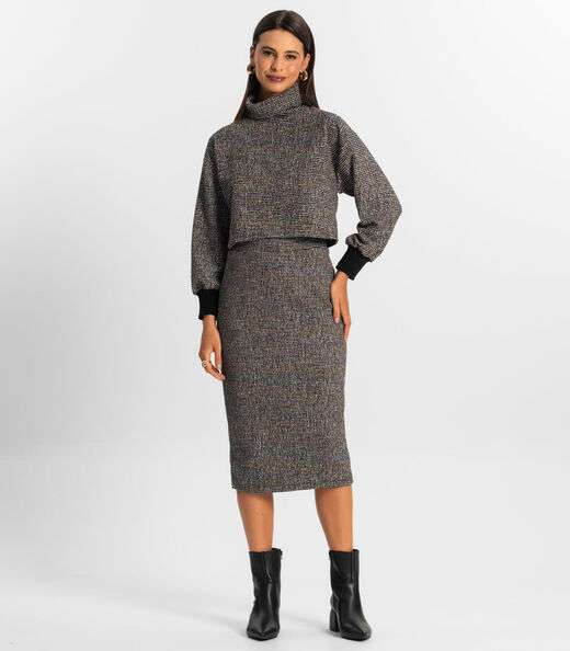 Saia Midi Feminina Rovitex Preto