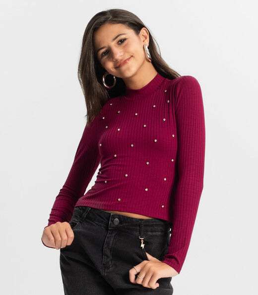 Blusa Juvenil Feminina Em Ribana Minty Vermelho