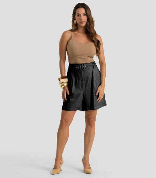 Shorts Feminino Com Cinto Viscolinho Dianna Preto