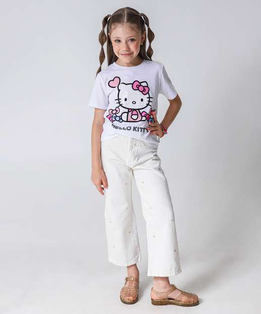Image_Calça Sarja Pantacourt Infantil Bordado Tam 4 a 8 Off White