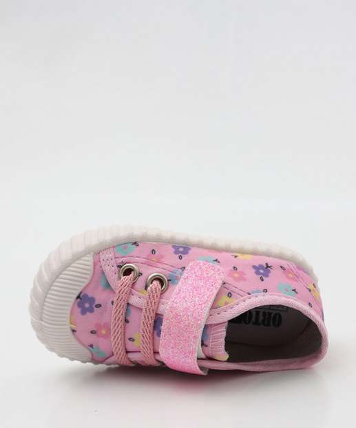 Tênis Infantil Flores Velcro 03BM Rosa 