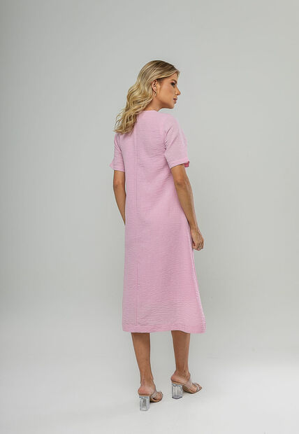 Vestido Midi Botões Frontais Rosa Salvatore