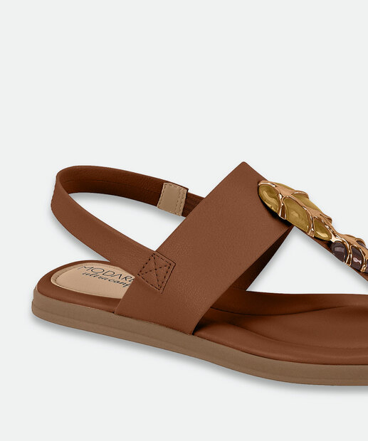 Sandália Feminina Rasteira Pedras Sintéticas Modare Marrom