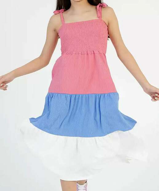 Vestido Juvenil Midi Canelado Recorte Marisa Tam 10 a 16