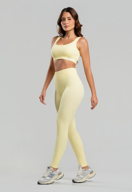 Conjunto Fitness Calça e Top Sem Costura Amarelo Salvatore