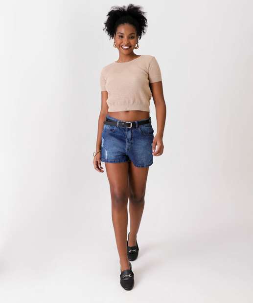 Short Jeans Feminino Bolsos Puídos