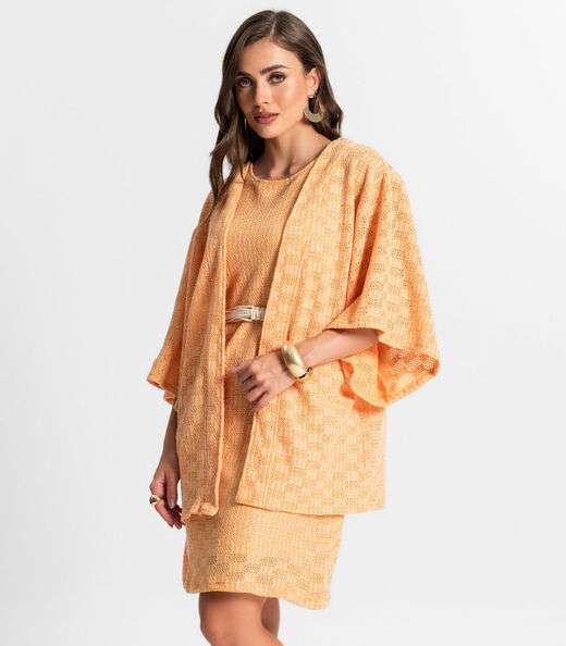 Kimono Feminino Em Tricot Endless Laranja