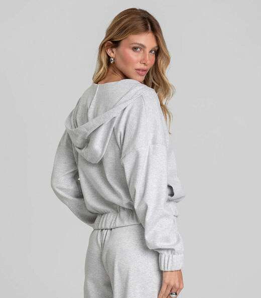 Jaqueta com Capuz Feminino em Sudine Dianna Cinza