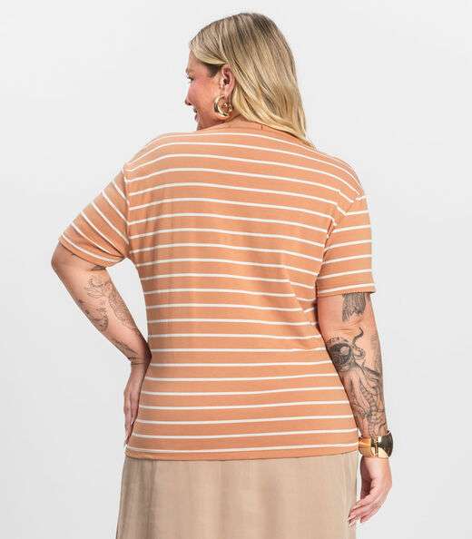 Blusa Feminina Plus Size Gola Redonda Secret Glam Marrom