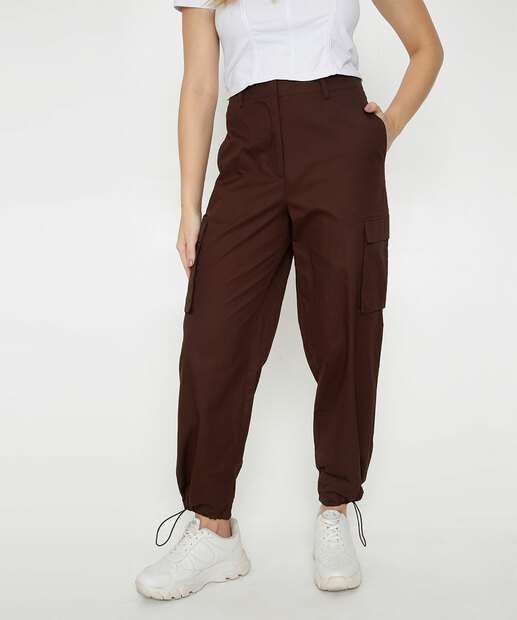 Calça Jogger Parachute Feminina Bolsos Cargo Marisa