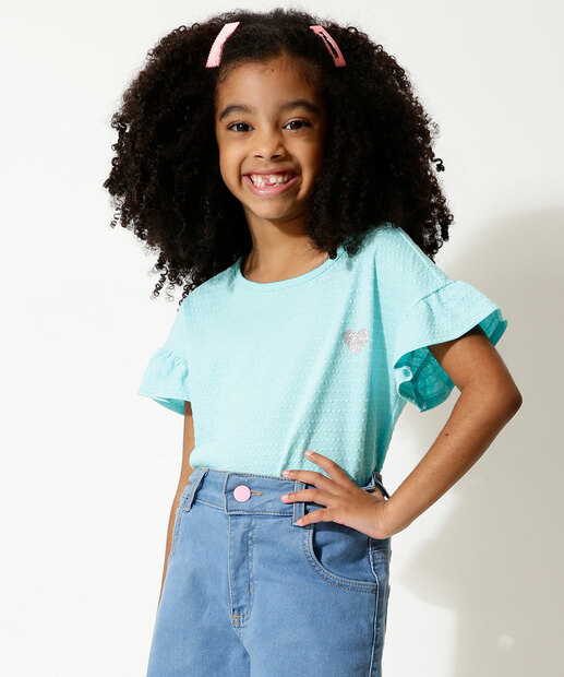 Blusa Infantil Manga Curta Textura Marisa Tam 4 a 10