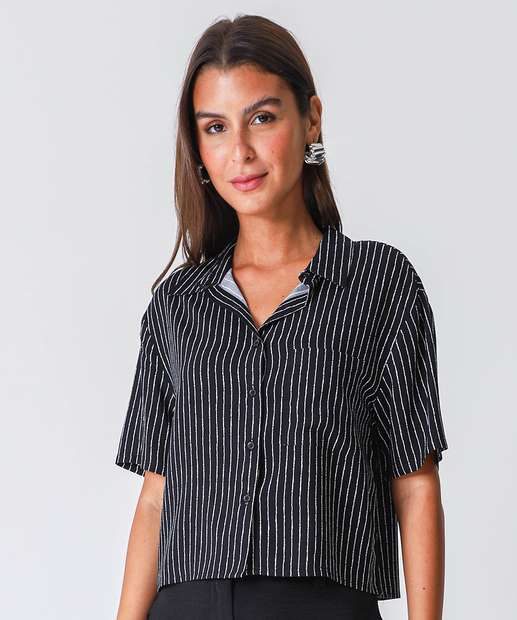Image_Camisa Cropped Feminina Listrada Manga Curta Marisa Preto