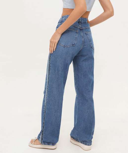 Calça Jeans Wide Leg Recorte Feminina Sawary
