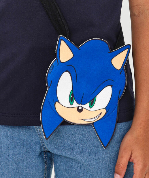 Camiseta Infantil Manga Curta Bolsa Sonic Tam 4 a 10 Azul