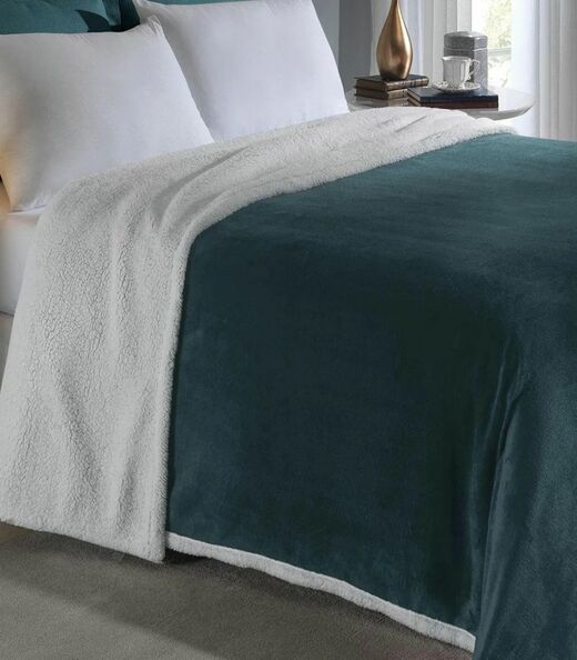 Cobertor Sherpa Dupla Face Queen Lar E Lazer Verde