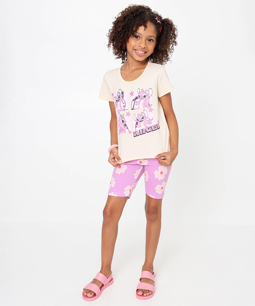 Camiseta Infantil Estampa Angel Disney Tam 4 a 10 Rosa