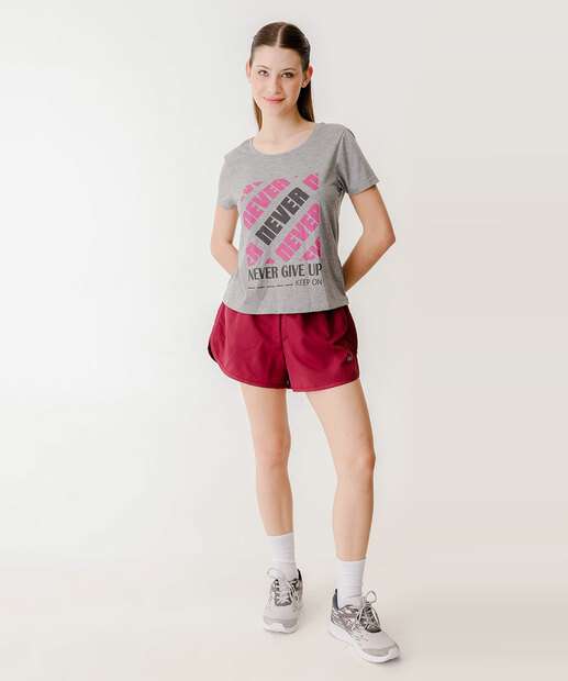 Blusa Feminina Fitness Frase Manga Curta Marisa