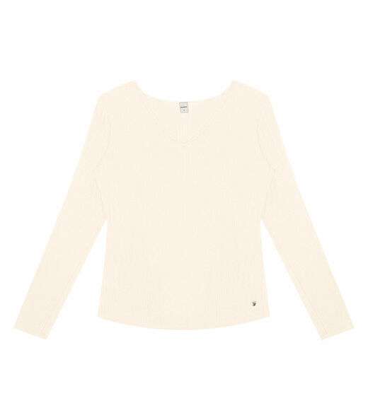 Blusa Manga Longa Em Ribana Canelada Rovitex Bege