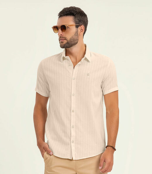 Camisa Masculina Manga Curta Diametro Bege