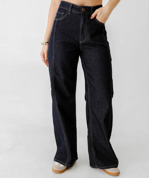 Calça Jeans Wide Leg Amaciada Feminina Marisa Azul 