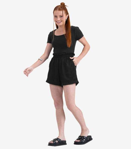 Blusa Juvenil Manga Curta em Ribana Minty Preto