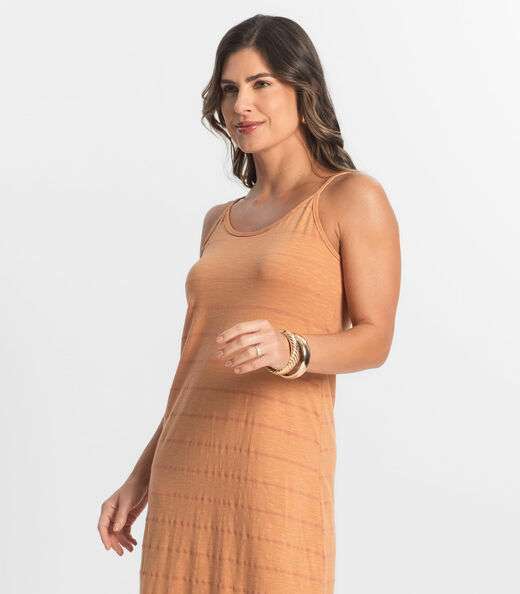 Vestido Midi Meia Malha Listrada Select Marrom