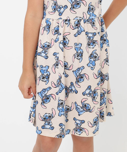 Vestido Infantil Stitch Disney Tam 4 a 10 Bege