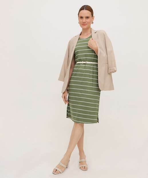 Image_Vestido Midi Feminino Listrado Manga Curta Marisa