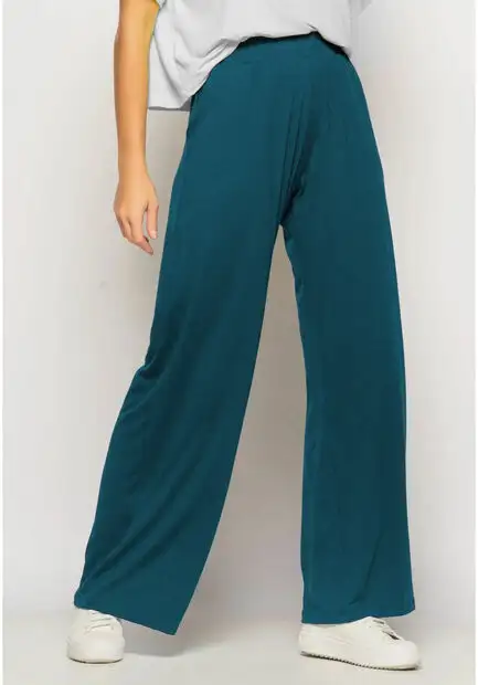 Calça Wide Leg Com Bolso Malha Verde Salvatore Fashion
