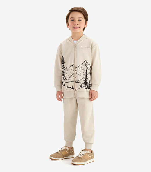 Conjunto Jaqueta Capuz e Calça Moletom Rovi Kids Bege