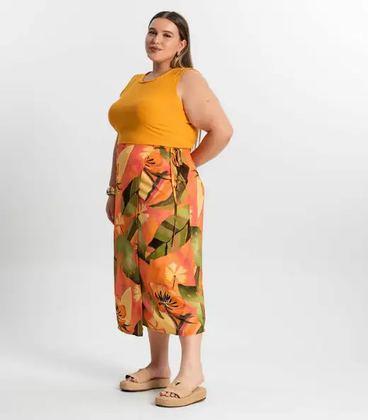 Saia Midi Plus Size Secret Glam Laranja