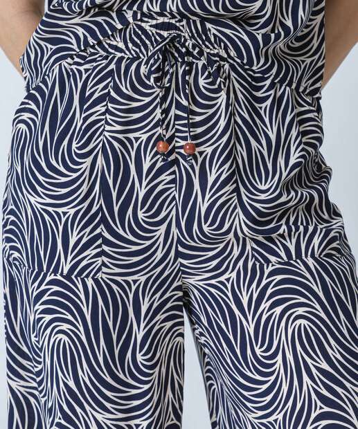Calça Pantalona Feminina Estampada Marisa Azul