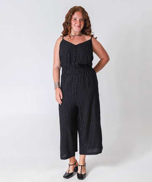 Image_Macacão Plus Size Feminino Pantacourt Lurex Marisa Preto