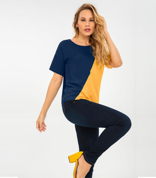 Blusa Feminina Bicolor Rovitex Azul