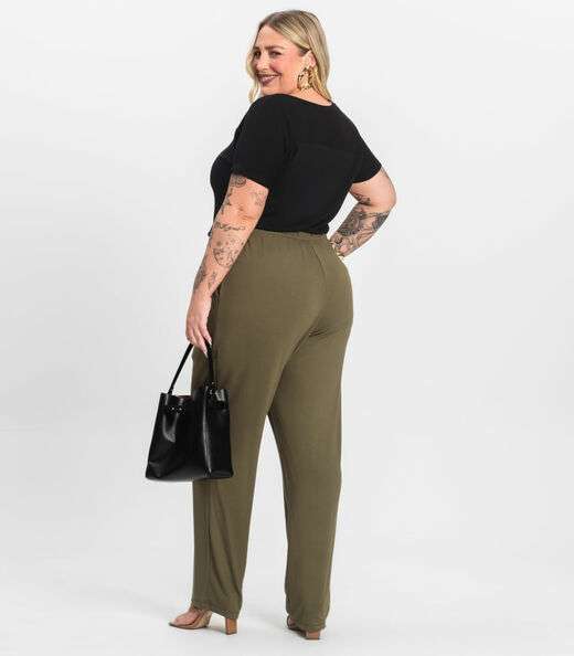 Calça Feminina Plus Size Em Molecotton Secret Glam Verde