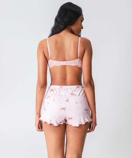 Short Pijama Feminino Avulso Cachorros Marisa Rosa