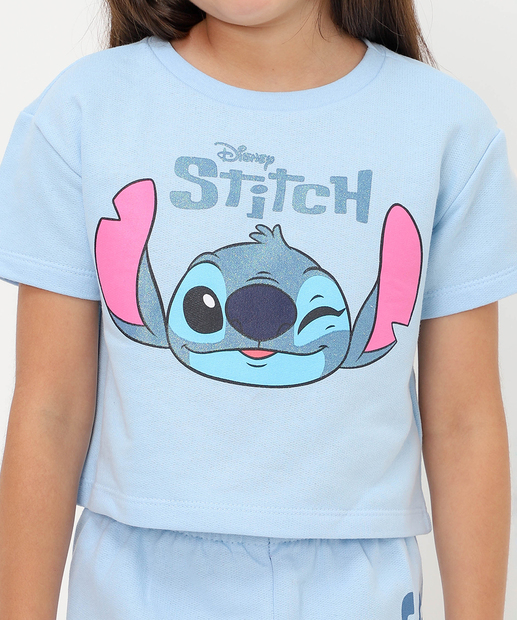 Conjunto Infantil Moletinho Stitch Tam 04 a 10 Azul
