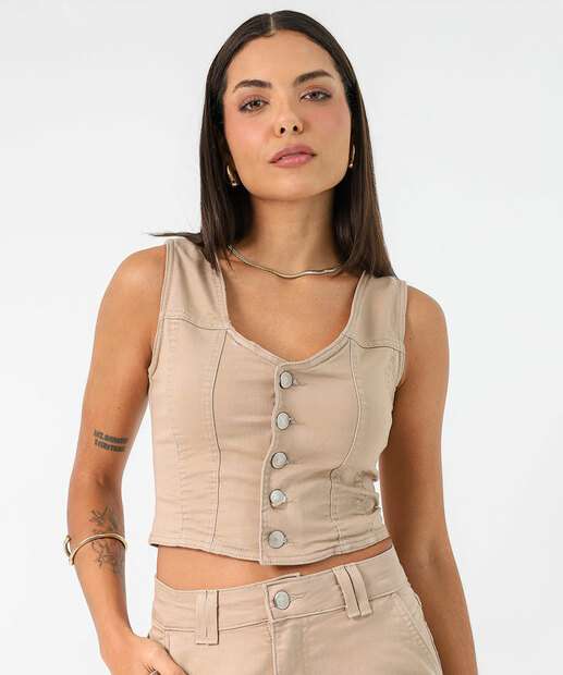 Image_Colete Feminino Sarja Botões Sawary Bege