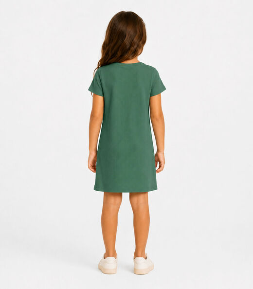 Vestido Infantil Ribana Canelada E Estampa Select Verde
