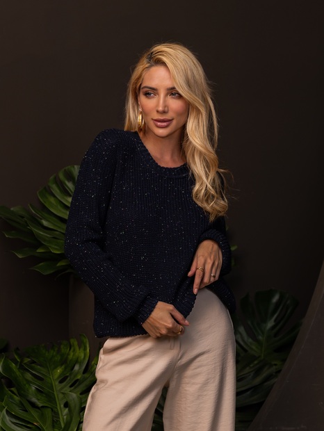 Blusa de Tricot em Fio Botonê Marinho Salvatore