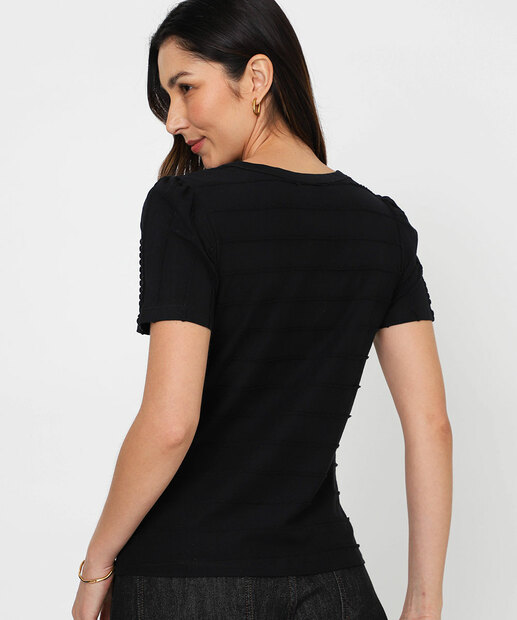 Blusa Feminina Textura Manga Curta Princesa Marisa Preto