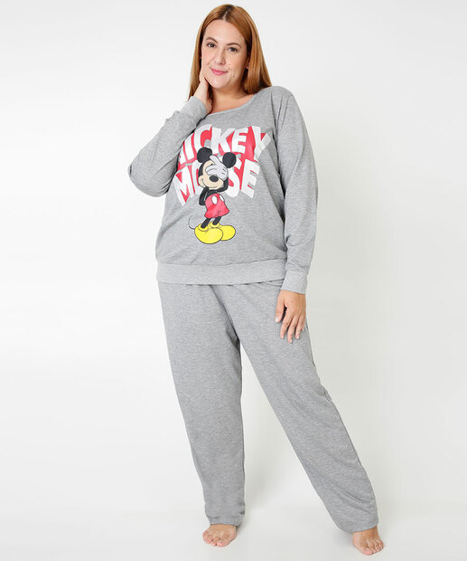 Pijama Plus Size Feminino Mickey Manga Longa Disney