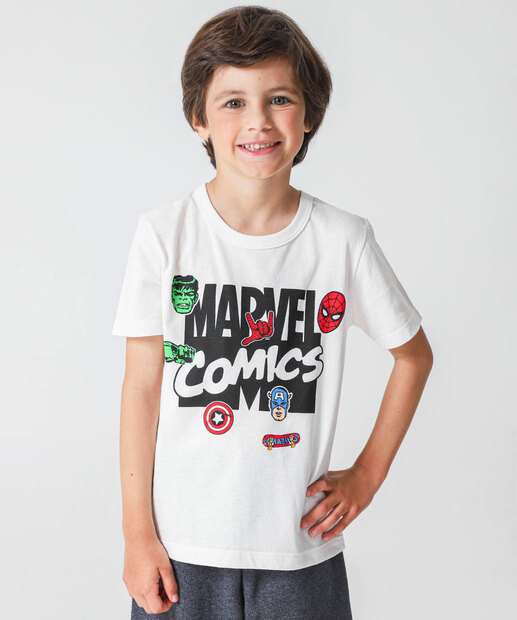 Conjunto Infantil Estampa Vingadores Marvel Tam 4 a 10 Off White