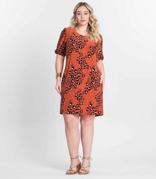 Vestido Malha Fria Plus Infinita Cor Laranja