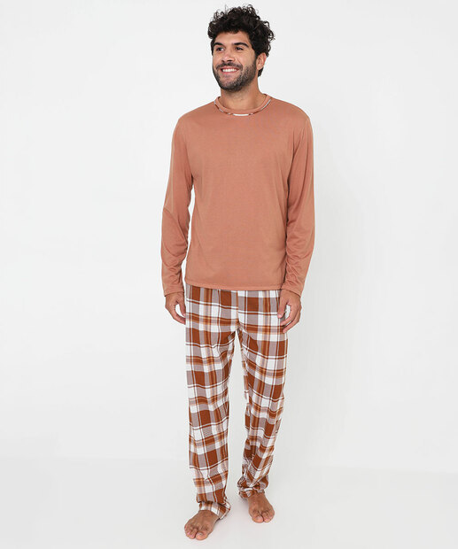Image_Pijama Masculino Xadrez Manga Longa MR Marrom
