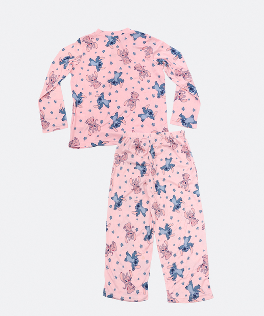 Pijama Infantil Stitch Manga Longa Tam 4 a 12 Rosa