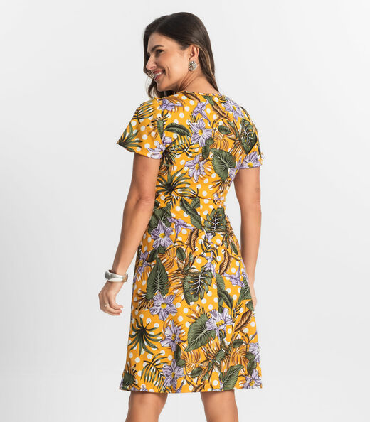Vestido Feminino Evasê Estampado Select Amarelo