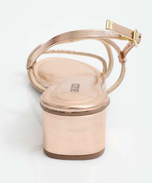 Sandália Feminina Salto Grosso Metalizada Rosê